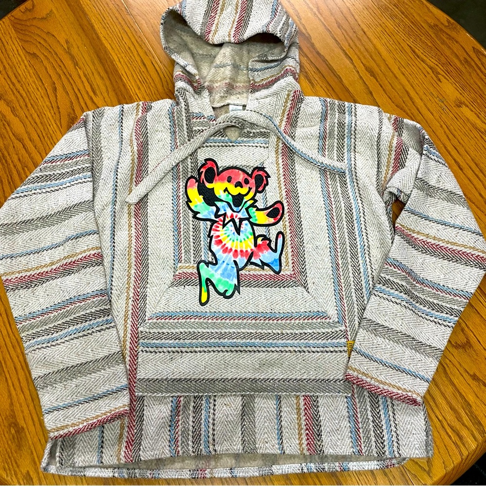 Grateful Dead Tie Dye dancing bear cozy Baja poncho, kangaroo pocket Hoodie S
